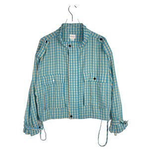 Anthropologie Find Me Now Blue Gingham Women Lightweight Crop Jacket Size L